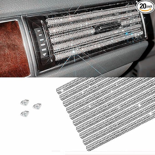 10 Pieces Bling Diamond Car Air Conditioner Vent Trim Decoration Strips Accessories, Waterproof Flexible Shiny Auto Car Interior Accessories for All Air Vent Outlet for Women…