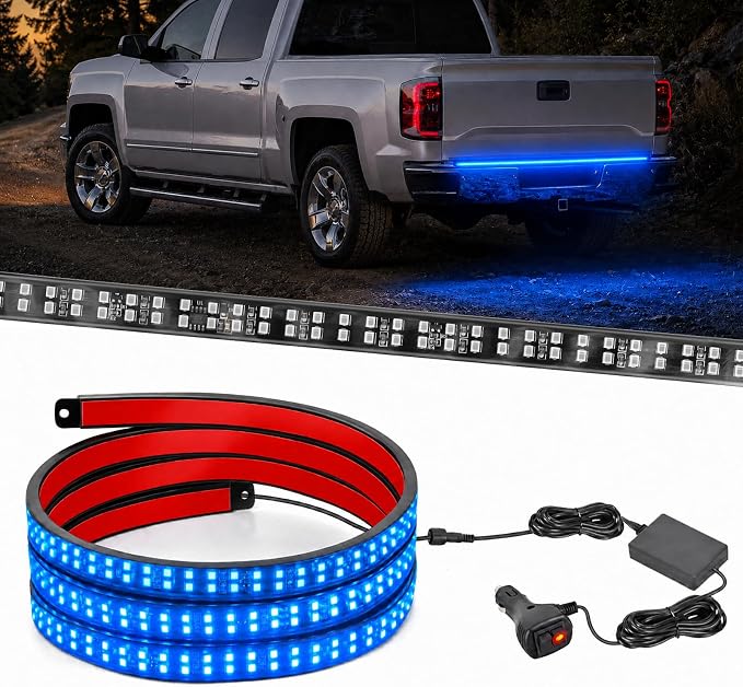 Nilight 60 Inch Truck Tailgate Strobe Light Strip Tail Emergency Bar Rear Window Warning Lamp Ultra-Bright Double Row 360 LED for Pickup Trailers Construction Vehicles Car SUV, Blue