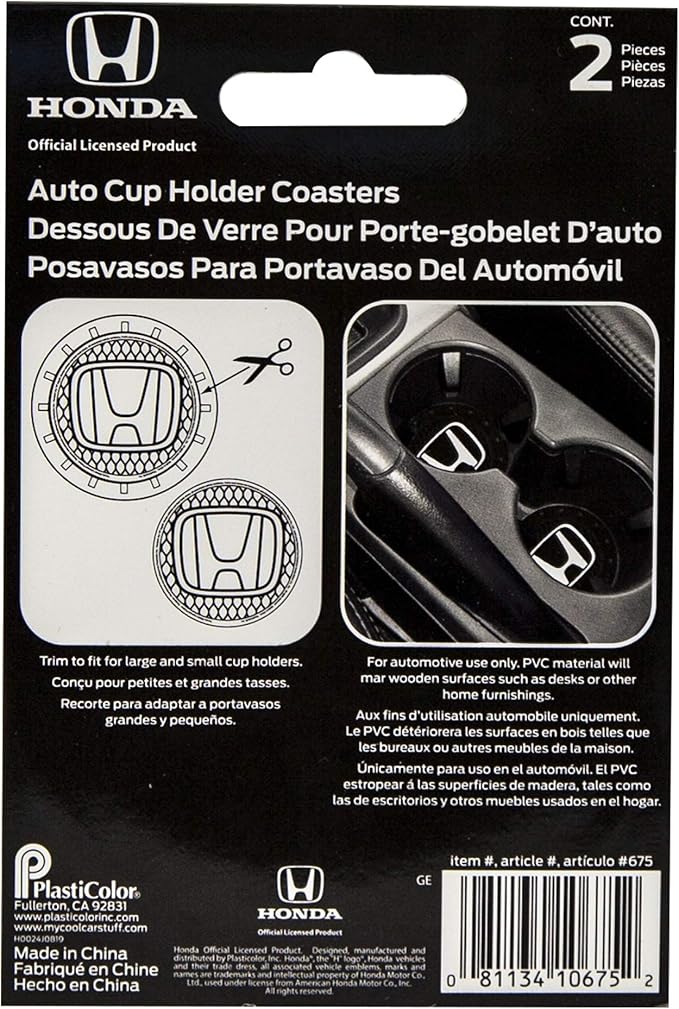 Plasticolor 000675R01 Honda Auto Car Truck SUV Cup Holder Coaster 2-Pack , black