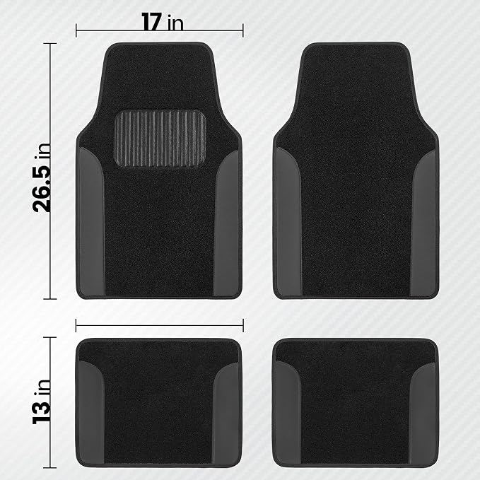 BDK Carpet Floor Mats for Cars, Two-Tone Carpet Car Mat with Faux Leather Accents, Automotive Floor Mat Sets with Built-in Heel Pad, Stylish Interior Car Accessories Grey