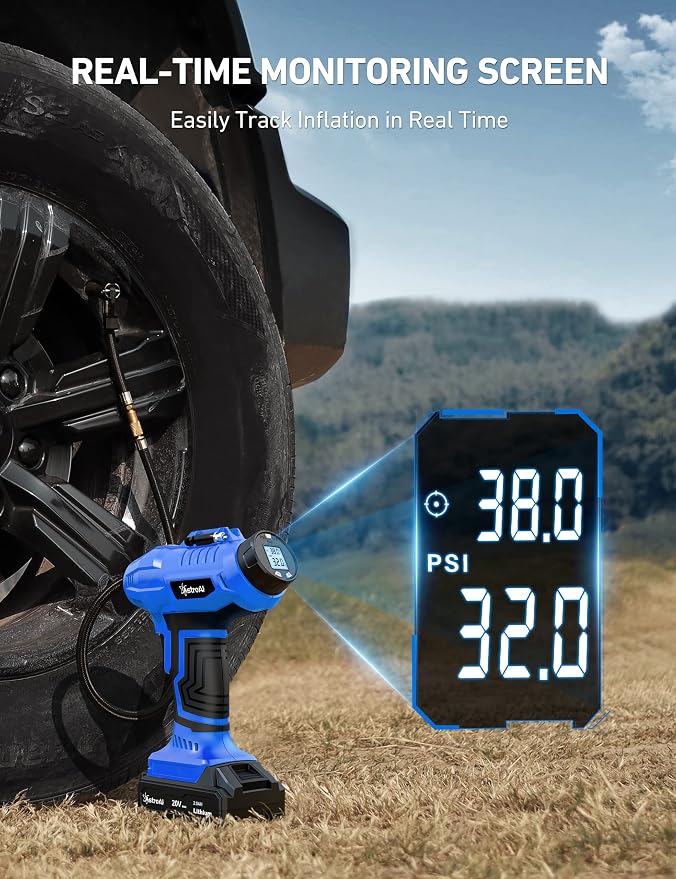 AstroAI C2 Cordless Tire Inflator Air Compressor 20V Rechargeable Battery Powered 160PSI Portable Handheld Air Pump with 12V Car Power Adapter Digital Pressure Gauge for Cars Motorcycles Gift Blue