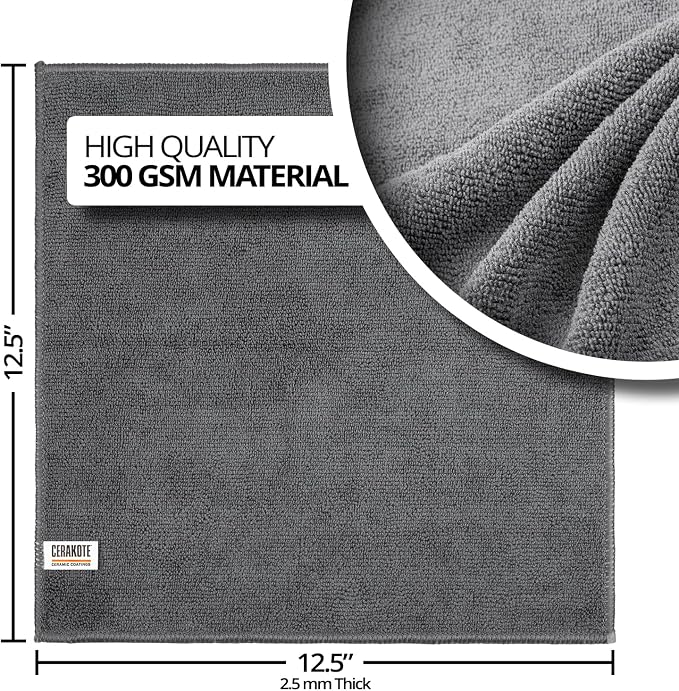 CERAKOTE Microfiber Towels (12 Pack) - Cleaning and Application Towels - Durable 300 GSM Lint-Free Material - Ideal for Cars, Home, Shop and Office