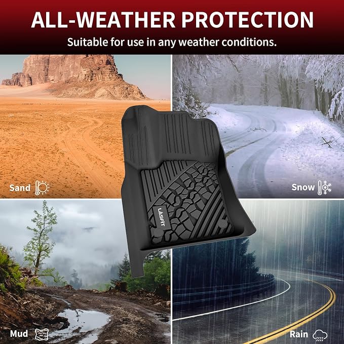 LASFIT Floor Mats for Jeep Grand Cherokee 2013 2014 2015 | for Dodge Durango 2013-2015, Not for 6-seat, All Weather, TPE, Custom Fit, Car Mats, Floor Liners, 1st & 2nd Row, Black