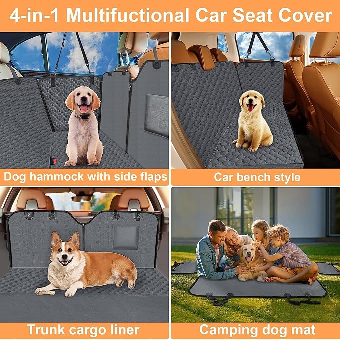 Mancro Dog Car Seat Cover for Back Seat, Waterproof Dog Hammock for Car | 600D Heavy Duty, Scratch-Resistant Back Seat Pet Cover for Dogs with PVE Nonslip Underside, Fits for Sedan, Trucks and SUVs
