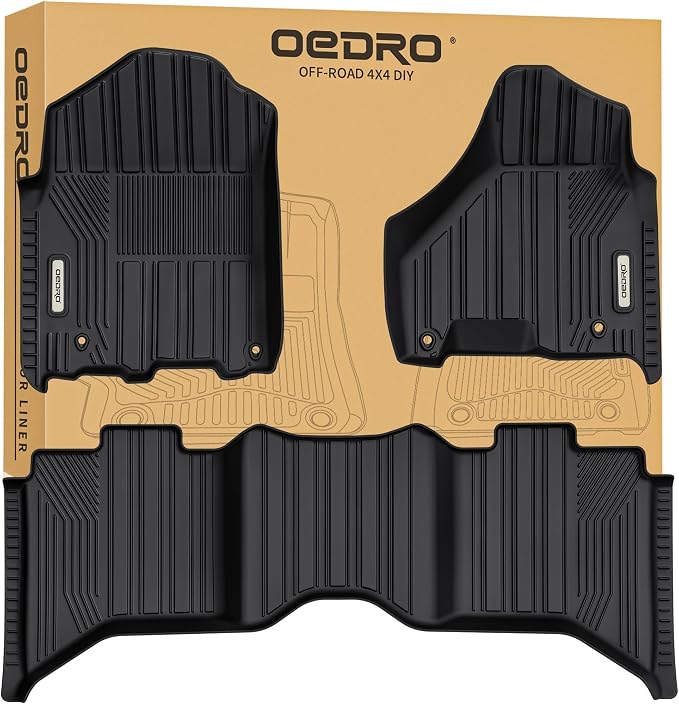 OEDRO Floor Mats Fit for 2012-2018 Dodge Ram 1500/2500/3500 Crew Cab | 2019-2024 Dodge Ram 1500 Classic Crew Cab, TPE All-Weather, 1st and 2nd Row: Full Set Liners, Black