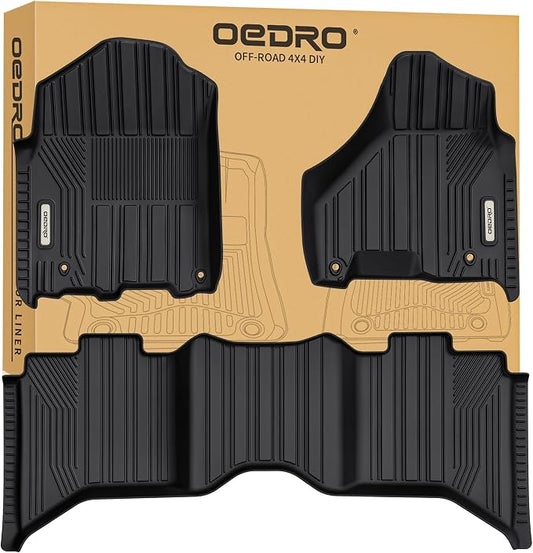 OEDRO Floor Mats Fit for 2012-2018 Dodge Ram 1500/2500/3500 Crew Cab | 2019-2024 Dodge Ram 1500 Classic Crew Cab, TPE All-Weather, 1st and 2nd Row: Full Set Liners, Black