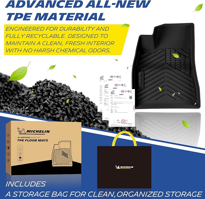 Michelin Vehicle Mats, Premier Series All-Weather TPE Custom Fit Liner for 2024-2027 Tesla Model 3 Floor Mats (6 Piece)