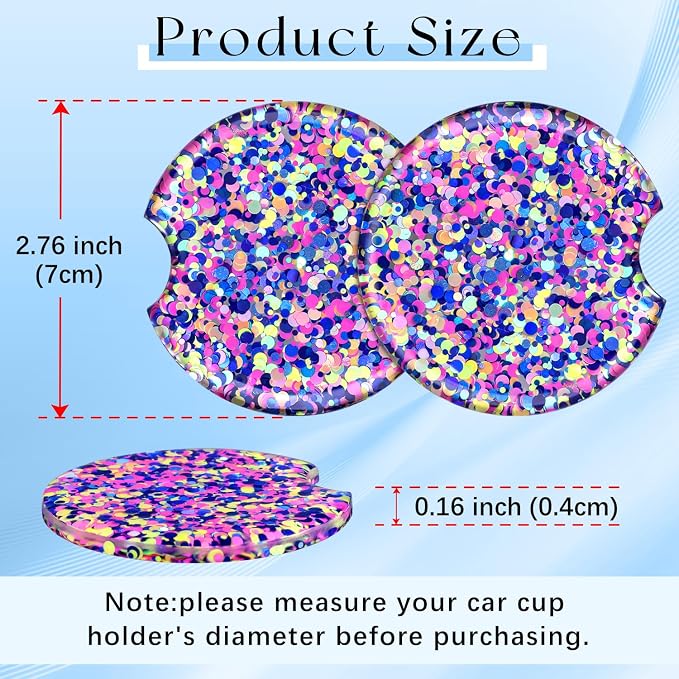 Swooflia Flower Car Cup Holder Coasters for Women - 2.75 Inch Cute Resin Clear Automotive Drink Cupholder Insert Car Accessories 2 Pack Bling Color