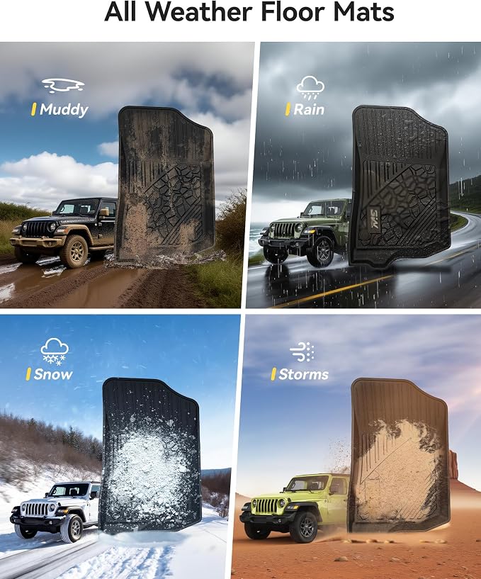 3W Floor Mats&Cargo Liner Fit for Jeep Wrangler JL 2018-2025 2026 Unlimited 4-Door Sahara Willys Rubicon Without Subwoofer (Non JK or 4XE) All-Weather TPE Floor Liner and Trunk Full Set Car Mats