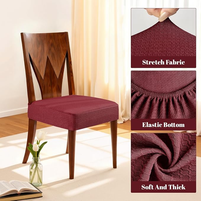 Songrey Waterproof Chair Covers for Dining Chairs, Set of 4, Wine Red | No Rear Seat Covers for Dining Room , Chair Protector Slipcover, Stretch Removable Washable