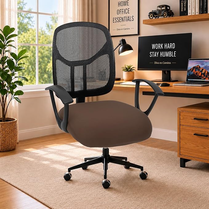 DIVA EN CAMINO DEC Stretchable Desk Office Chair Seat Cushion Covers - Universal Spandex Computer Chair Slipcover - Removable Washable Cushion Protectors for Dogs, Cats, Pets (Mocha)
