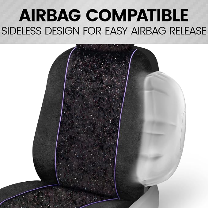 BDK Black Stardust Car Seat Covers for Front Seats, 2 Count.Glitter Pattern Front Seat Cover Set with Matching Headrest, Sideless Design for Easy Installation, Fits Most Car Truck Van and SUV (1 Pack)