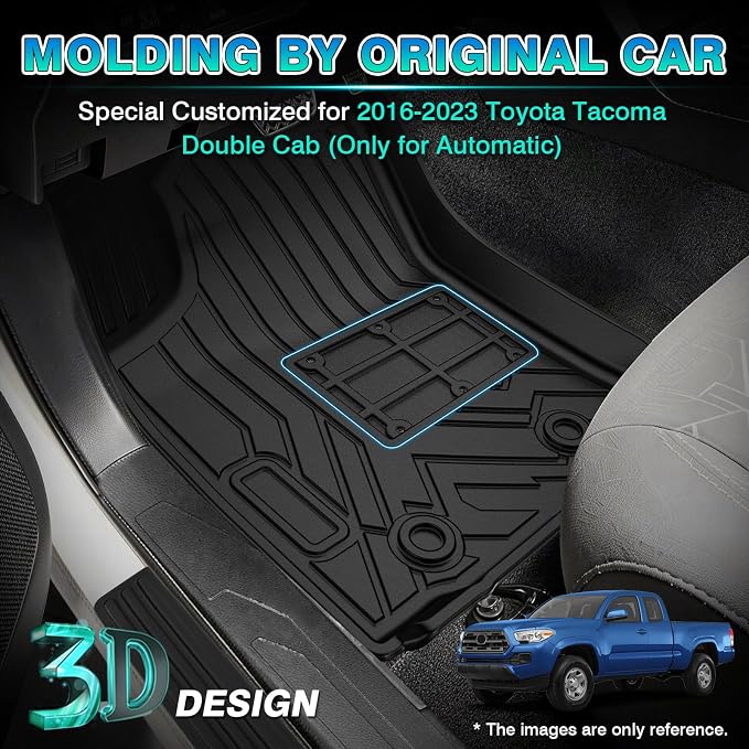 T TGBROS Floor Mats for 2016-2023 Toyota Tacoma Double Cab (Only for Automatic) with Anti Slip Driver Pad Door Sill Protector, All Weather TPE Front Floor Liners Non Slip Mat Entry Guard 7PCS