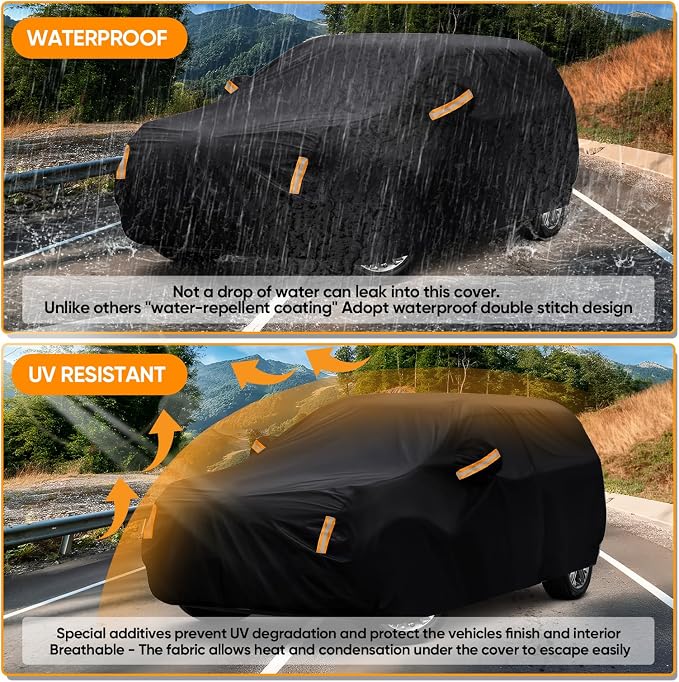 SUV Car Cover All Weather Waterproof Fit for Ford Explorer,Toyota Highlander,Jeep Grand Cherokee,Dodge Durango,Honda Pilot,Hyundai Palisade,Lexus RX for Automobiles Universal Fit SUV Up to 201"