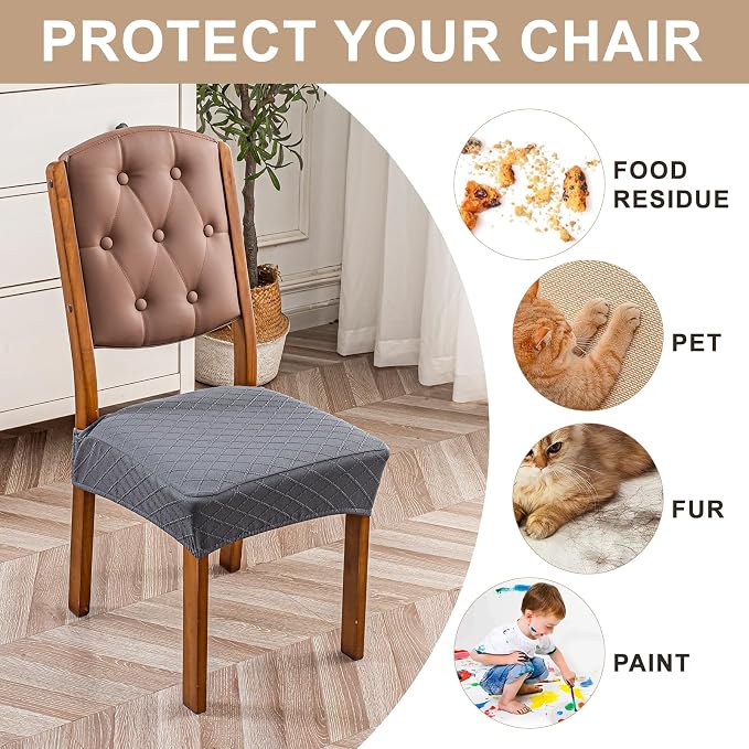 Genina Waterproof Seat Covers for Dining Room Chairs Covers Dining Chair Slipcovers Protector, No Rear Covers (Dark Gray, 4 Pcs)