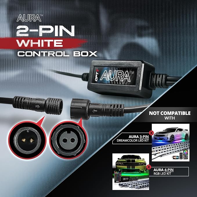 OPT7 Aura Aluminum White Underglow Lights for Car with Remote Control | Rigid LED Light Bars, Bright White Ground Glow, Waterproof Exterior Underbody Lighting, 12V Car Accessories, Universal Fit