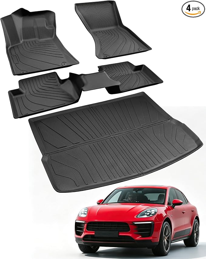 Car Floor Mats for Porsche Macan 2014-2025 2026 4PCS Full Set Not for EV | All Weather Full Coverage Floor Liners Heavy Duty Waterproof Long-Lasting Macan T/S/Turbo/GTS Accessories TPE Rubber Carpet