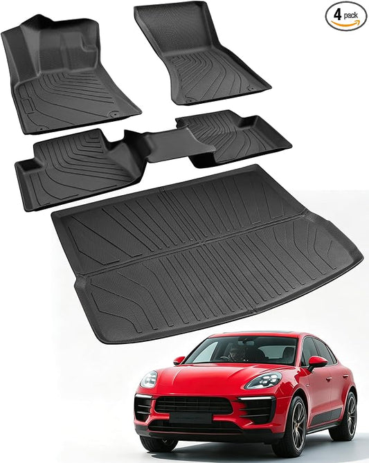 Car Floor Mats for Porsche Macan 2014-2025 2026 4PCS Full Set Not for EV | All Weather Full Coverage Floor Liners Heavy Duty Waterproof Long-Lasting Macan T/S/Turbo/GTS Accessories TPE Rubber Carpet