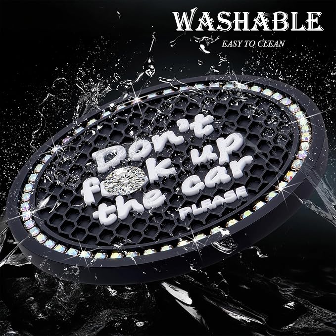2PCS Bling Crystal Rhinestone Cup Holder Coaster – 2.75 Inch Anti-Slip Auto Insert Cup Coaster – Sparkling Interior Decor Accessories for Cars & Vehicles (Black & Colorful)