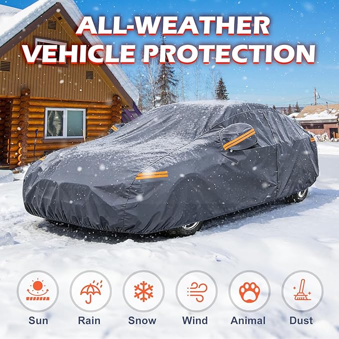 Coverlex Large Sedan Car Covers Universal Fit for Mercury Grand Marquis, Ford Crown Victoria, Cadillac Deville, Lincoln Town Car, Length up to 215 Inches