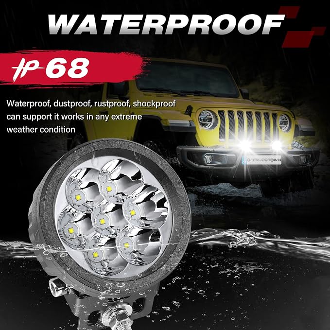 OFFROADTOWN 3.5Inch 80W Round LED Lights 2PCS Offroad Driving Lights LED Pods Light Waterproof Round LED Work Lights for Truck Pickup SUV ATV UTV Boat 4x4 Car Motorcycle