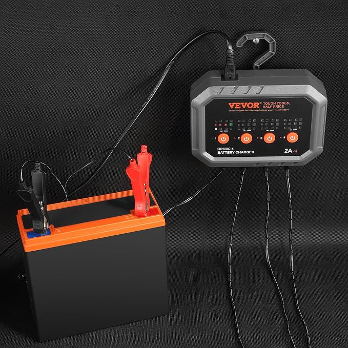 VEVOR Smart Battery Charger, 2A x 4, LiFePO4 Lead-Acid (AGM/Gel/SLA) Car Battery Charger, Fully-Automatic Charger Maintainer Desulfator for Boat Motorcycle Lawn Mower Golf Cart Marine Deep Cycle
