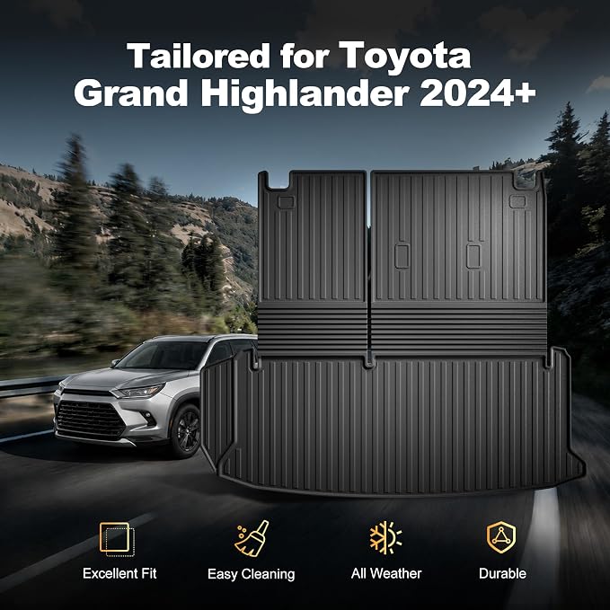Cargo Mat Fit for Toyota Grand Highlander 2024 2025 2026 with Seat Back Mat | Not for Highlander, 2-in-1 Cargo Liner, Custom Fit, All-weather Protection, Waterproof, Easy to Clean, Heavy Duty
