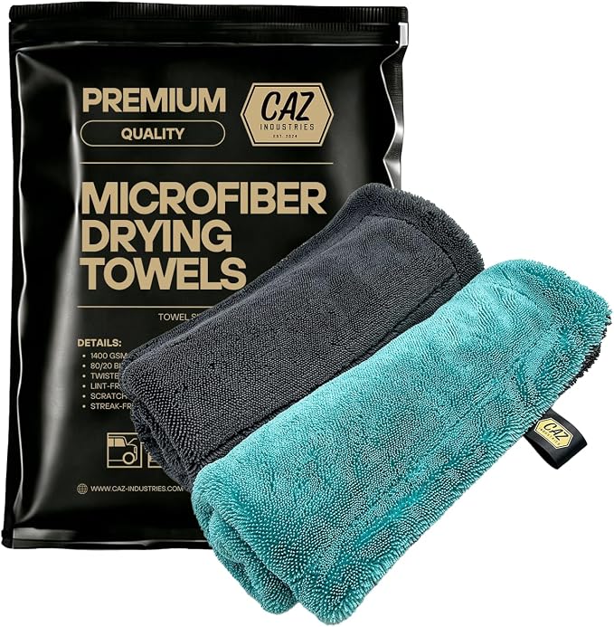 Microfiber Drying Towels (2-Pack) – 1400 GSM Twisted Loop, Medium 16"×24" – Ultra Absorbent, Streak-Free, Scratch-Free, No Water Spots, Edgeless, for Car Detailing & Household