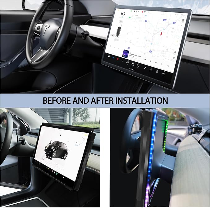 Screen Ambient Light for Tesla Model 3(2017~2023) & Model Y(2020~2024) Interior Lighting Screen Metal Protector case (Black)