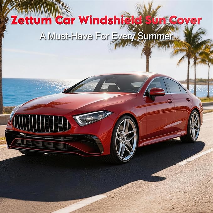 Zettum Car Windshield Sun Cover - 600D Windshield Sun Shade Window Cover Heavy Duty & UV Resistant, Outside Summer Sunshade Protector for Most Sedan Cars (62 x 50 Inch)