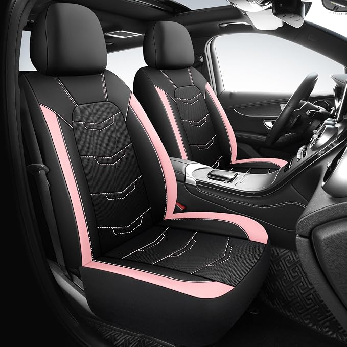 HChengkikz Car Seat Cover, Breathable and Sporty (Black + Pink) | Leather, Universal Fit for Most SUVs, Cars, Sedans, Trucks, Airbag Compatible, Easy to Install