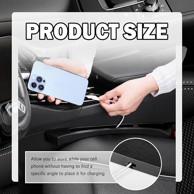 2PCS Deepened Car Seat Gap Filler Organizer,Multi-Function Car Gap Seat Filler with Dual Storage Slots & Bottom Charging Opening,No Drop Between Seats Cars Gaps Fillers Organizer
