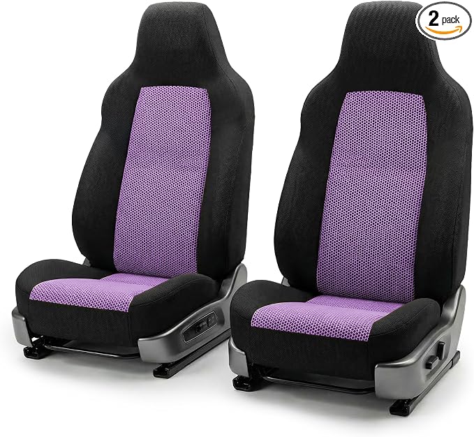 FH Group Automotive Front Car Seat Covers for SUV, Trucks, Sedan and More - Universal Fit Rear Solid Bench Design Interior Accessories - 3D Mesh Fabric Center Panel - Purple