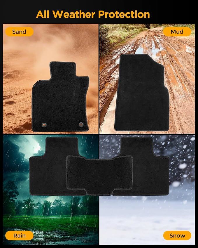 Carpet Floor Mats for Toyota Camry 9th 2025 2026 LE/SE/XLE/XSE, All Weather Full Black Rugs with Non-Slip Nibs Custom Fit for Front & 2nd Rear Row, Noise-Reducing Waterproof Odorless Car Accessories