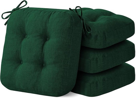 IASEAHK Chair Cushions for Dining Chairs, Dining Chair Cushions, Tufted Indoor Chair Pads with Ties & Non Slip Backing, Seat Cushions for Kitchen Chairs 16.5” x 16.5” x 3.5”, Set of 4, Green