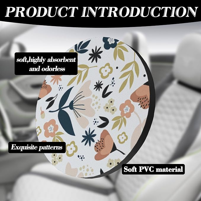 Car Coasters for Drinks Absorbent，Cute Car Accessories for Women and Lady，2 Pack 2.95inch Car Cup Holder Coasters，Universal Non Slip Cup Holder Insert Coaster (White Flower)