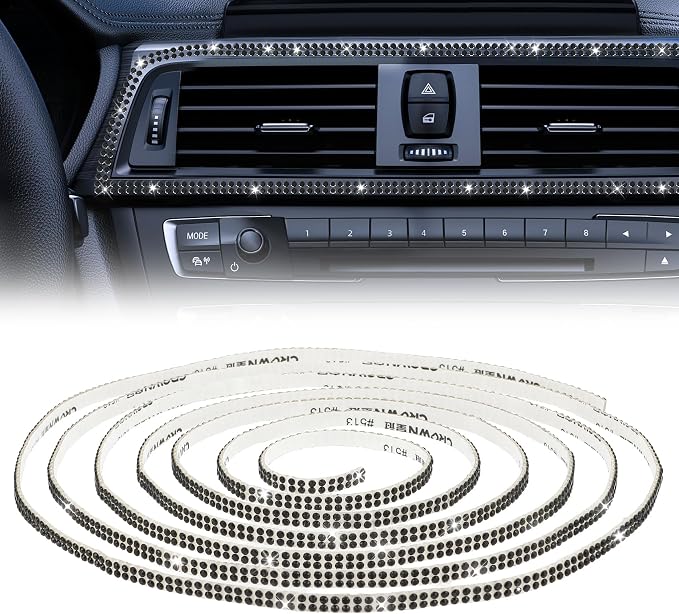 16.4Ft Bling Car Trim Self Adhesive Bling Rhinestone Car Accessories for Women Glitter Crystal Rhinestone Cars Interior Exterior Accessories Sticker DIY Cars Dashboard Diamond Decor for Women (Pink)