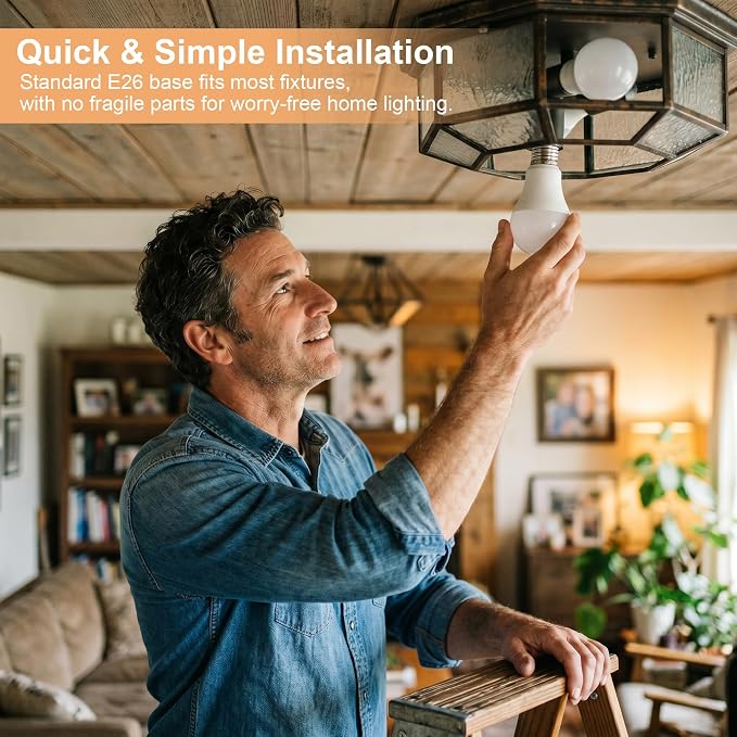 8 Pack A19 LED Light Bulbs, 60W Equivalent, 2700K Soft Warm White LED Bulb with E26 Standard Base, Efficient 9W, Non-Dimmable, 800 Lumens, 120V, CRI 85, Eye-Friendly for Bedroom Living Room