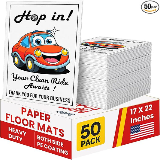 50 Paper Floor Mats for Cars - Waterproof Disposable Car Floor Mats, Car Detailing Supplies,Tapetes para Carro, Automotive Auto Detailing, Carpet Protector,Resists Water,Oil, Snow & Dirt (17 X 22 in)