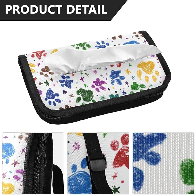 Car Tissue Holder Car Napkin Holder Car Tissue Box Dispenser Storage Case Sun Visor Mask Holder with Adjustable Straps Reusable Refillable Paw Prints and Stars