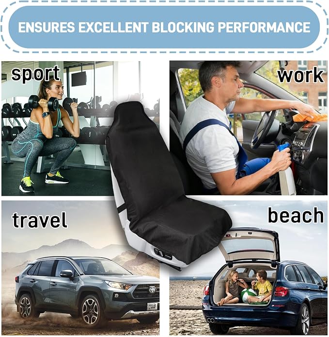 Waterproof Car Seat Cover Towel, Universal Fit Seat Protector for Cars and Small SUVs Anti-Slip Front Seat Protectors for Gym, Pets & Travel, Black, Machine Washable