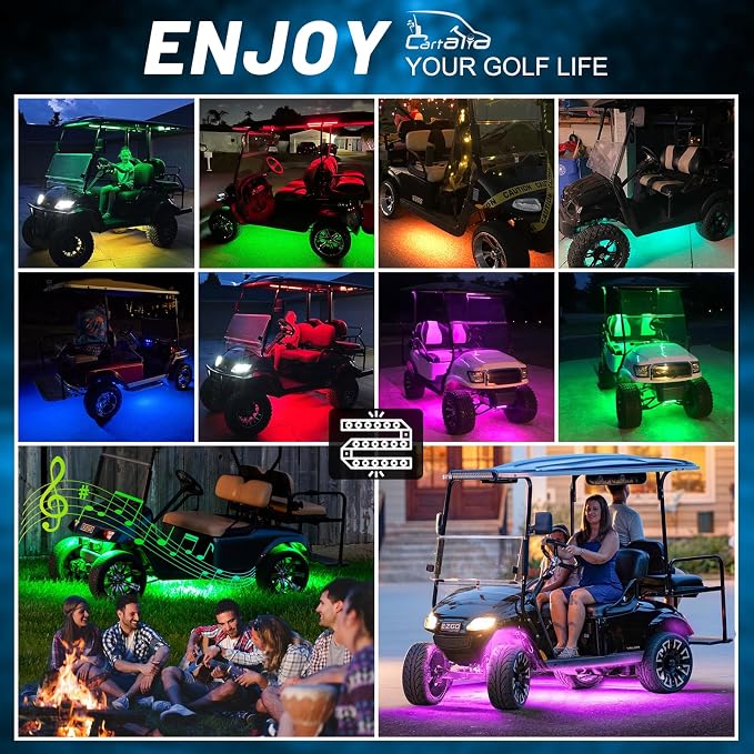 Golf Cart Underbody and Canopy LED Lights 6Pcs, 12V - 80V Input Golf Cart Underglow Light Kit Bluetooth APP Control for EZGO Club Car Yamaha, Music Mic Sync Modes (Included Voltage Reducer)
