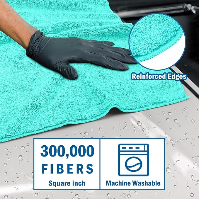 HOMEXCEL Professional Large Microfiber Car Drying Towels 2 Pack, Lint Free, Scratch Free, Highly Absorbent Drying Towel for Cars, SUVs, RVs, Trucks, and Boats,31" x 24",Green