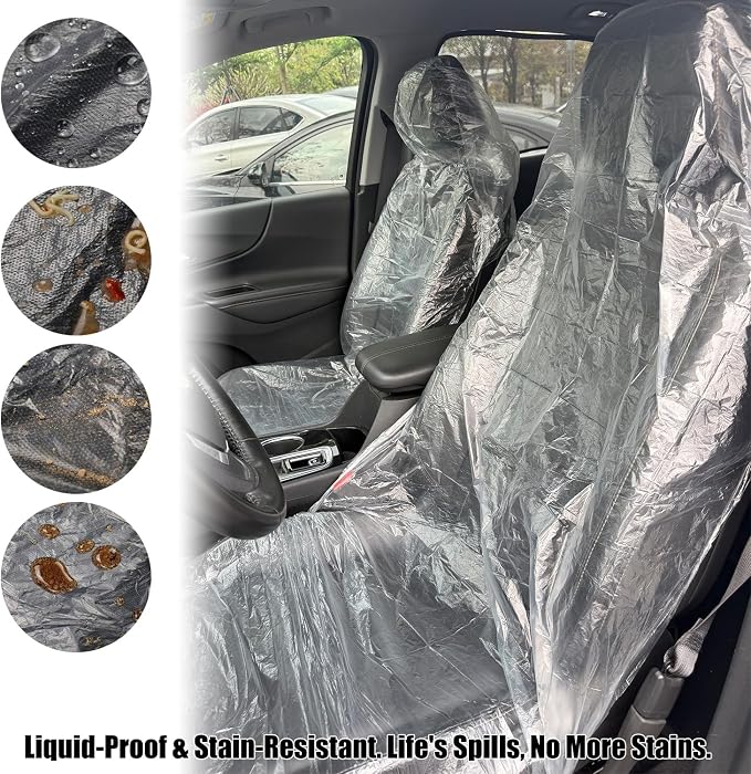 ROCCS 50PCS Disposable Car Seat Covers, Transparent Waterproof Plastic Seat Protector Universal for Airplane Seat, Salon Chairs, Restaurant Seats, Bus Seats & Most Vehicles
