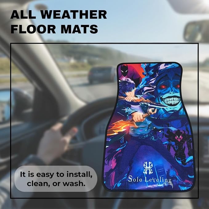 Anime Car Carpet Mat Set of 2 Front, SOLLVL Design Automotive Accessories Interior All Weather Floor Mats Decor with Non Slip Black Anti Skid Backing