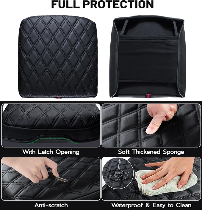 Sinvanho Center Console Cover for 2023 2024 2025 Ford F250 F350 F450 F550 Super Duty, PU Leather Armrest Box Cover, Truck Interior Accessories with Hidden Pockets (Fits Bucket Seat Console Only)