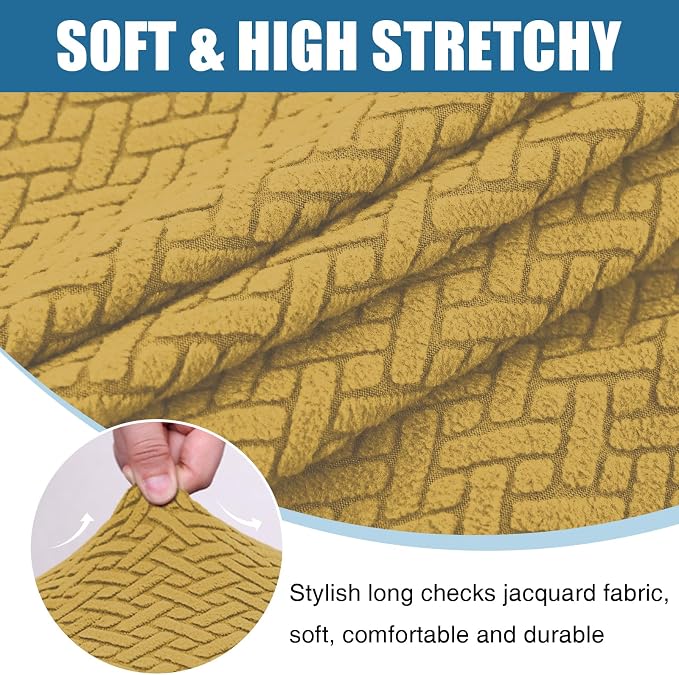 Smiry Waterproof Couch Cushion Covers, Stretch Jacquard Thick Sofa Cushion Covers, Washable Seat Slipcover Elastic Furniture Protector for Pets, Kid (3PC, Ginder Yellow)
