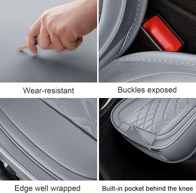 MIROZO Ram Seat Covers Full Set, Waterproof Car Seat Cover Grey Leather Truck Seat Protector Compatible with 2009-2026 RAM 1500/2500/3500 Crew Quad Cab Pickup with Split Curved Bench 40/60,Gray