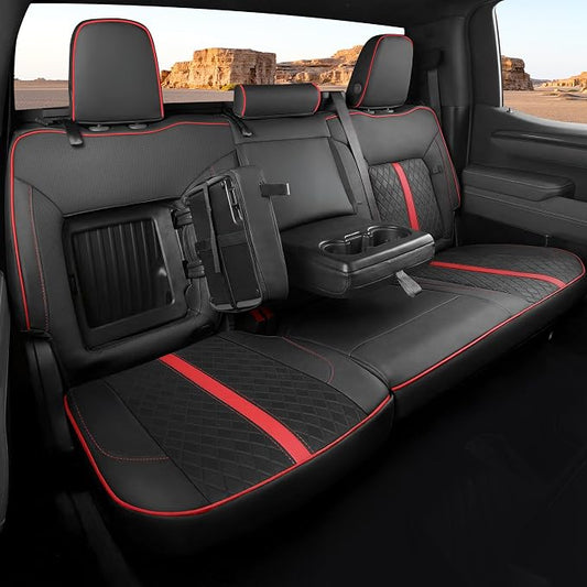 Custom Fit Seat Covers for 2019-2026 Sierra/Silverado 1500 CrewCab | Fits 2500/3500HD 2020-2026, with Rear Armrest/Seatback Storage, Faux leather, Waterproof, Scratch-resistant, Easy-clean