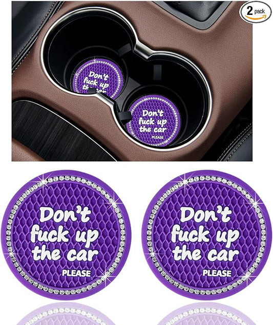 Ziciner 2 Pack Bling Car Cup Holder Coaster, 2.75 Inch Anti-Slip Auto Insert Cup Coaster, Crystal Car Drink Cup Mat Perfect for Women Girls, Universal Interior Decor Accessories (Dark Purple)